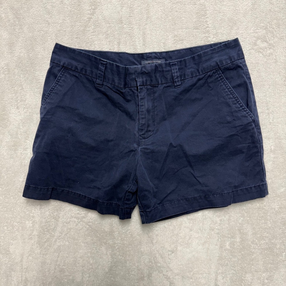 Tommy Hilfiger Womens Navy Blue Chino Shorts Sz 10 Preppy Cotton Twill 4 Inseam